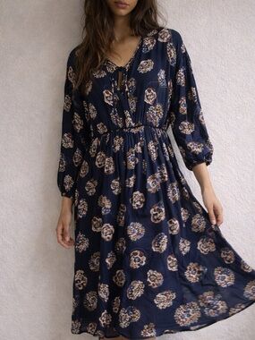 Ciao Lucia Navy Floral Midi Dress XS NWT Tie Front Euro Summer Romantic